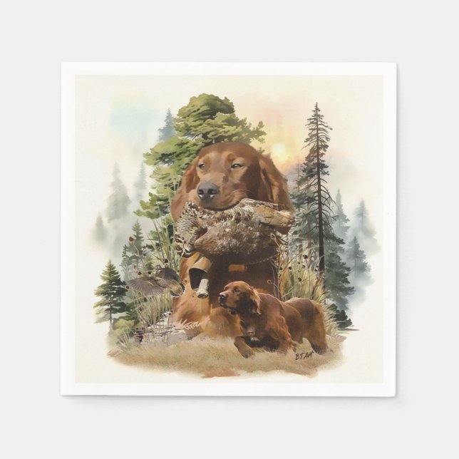 Servilleta De Papel Setter irlandés, caza de Woodcock, arte (Anverso)