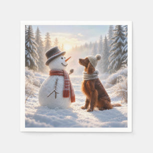 Servilleta De Papel Setter Irlandés de Navidad con Muñeco de Nieve