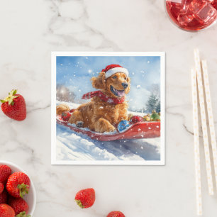 Servilleta De Papel Setter Rojo Irlandés en Trineo Deja que Nieve Navi