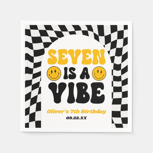 Servilleta De Papel Seven Is A Vibe Retro Séptimo Cumpleaños 7 (Anverso)