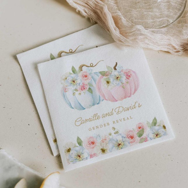 Servilleta De Papel Sexo de calabaza de otoño revela Baby Shower (Fall Gender Reveal Pink and blue Baby Shower Paper Napkins)
