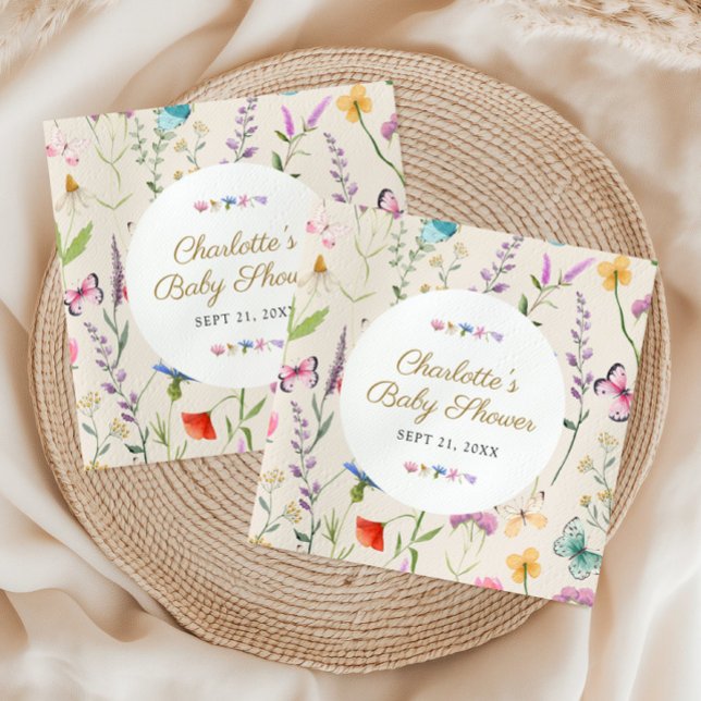 Servilleta De Papel Sexo floral de flores silvestres Baby Shower beige (Wildflower Floral Gender Neutral Beige Baby Shower Napkins)
