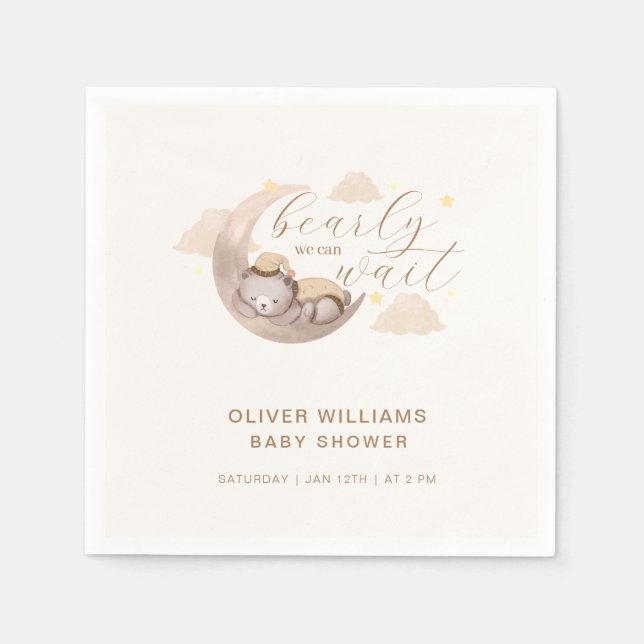 Servilleta De Papel Sexo Neutral Bearly Wait Moon Star Sleepy Bear (Anverso)