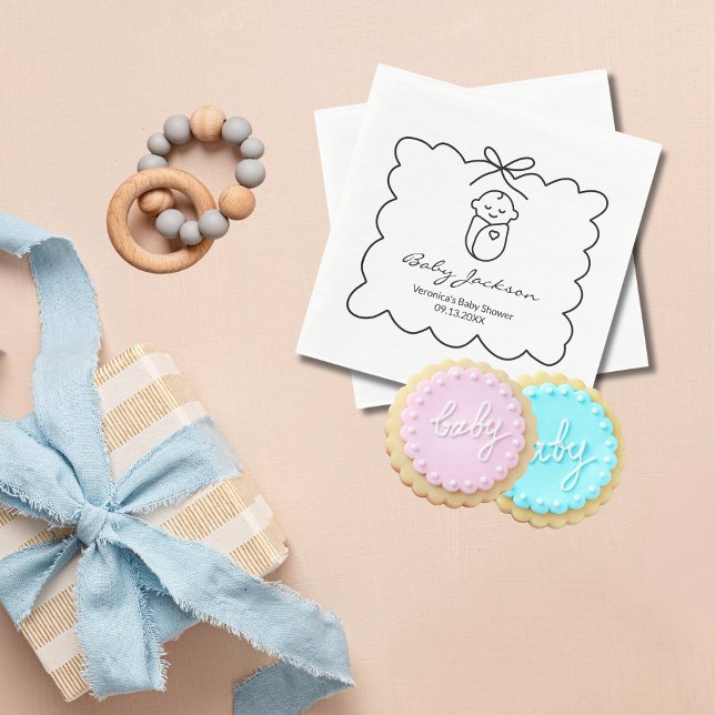 Servilleta De Papel Sexo Neutral Bebé y Bow Baby Shower moderno (Subido por el creador)