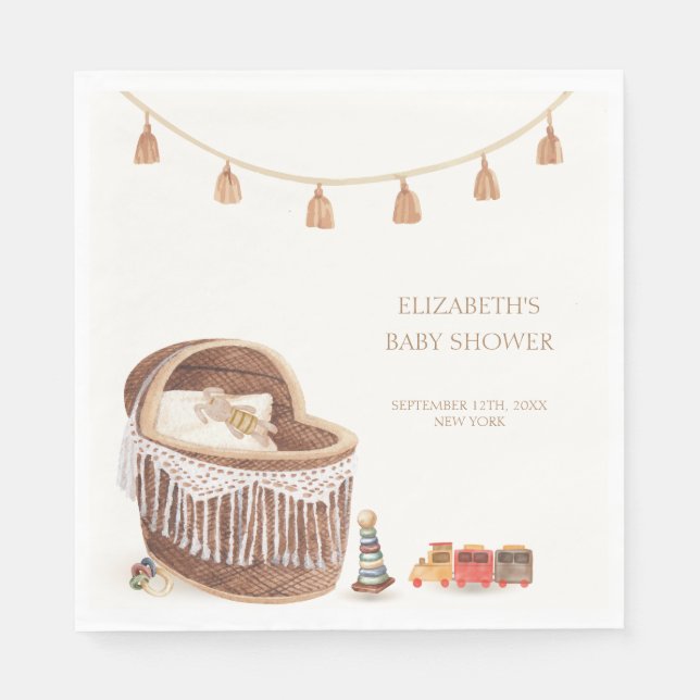 Servilleta De Papel Sexo Neutral Cute Boho Bassinet Baby Shower (Anverso)