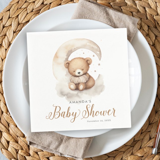 Servilleta De Papel Sexo Neutral Teddy Bear Moon Stars Baby Shower (Subido por el creador)
