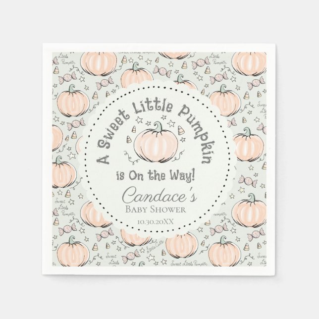 Servilleta De Papel Sexo Verde Neutral Pequeña Calabaza Baby Shower (Anverso)
