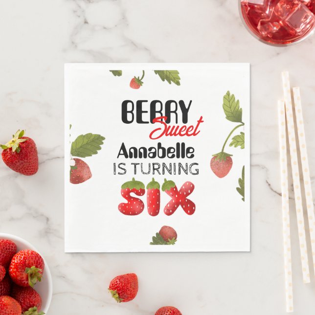 Servilleta De Papel Sexto cumpleaños de fresa (In situ)