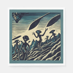 Servilleta De Papel SF - Extranjeros En Un Extraño Planeta Woodcut 3