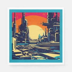 Servilleta De Papel SF Futurista City Woodcut 1