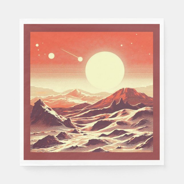 Servilleta De Papel SF Mars Landscape Woodcut 2 (Anverso)