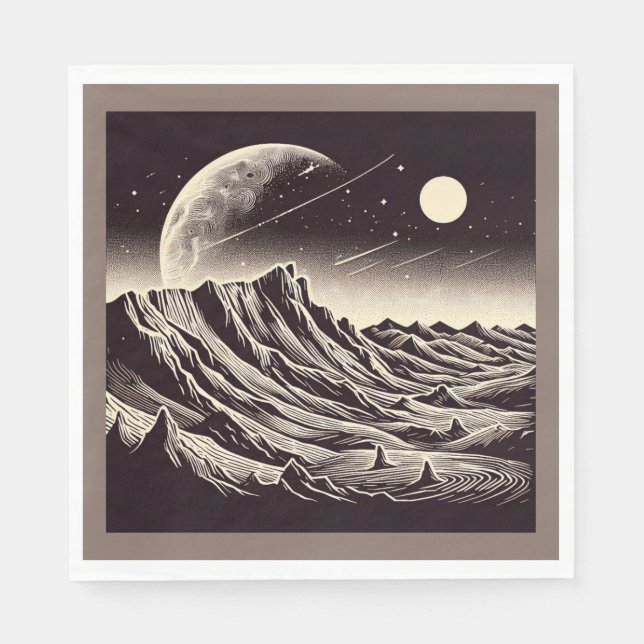 Servilleta De Papel SF Mars Landscape Woodcut 3 (Anverso)