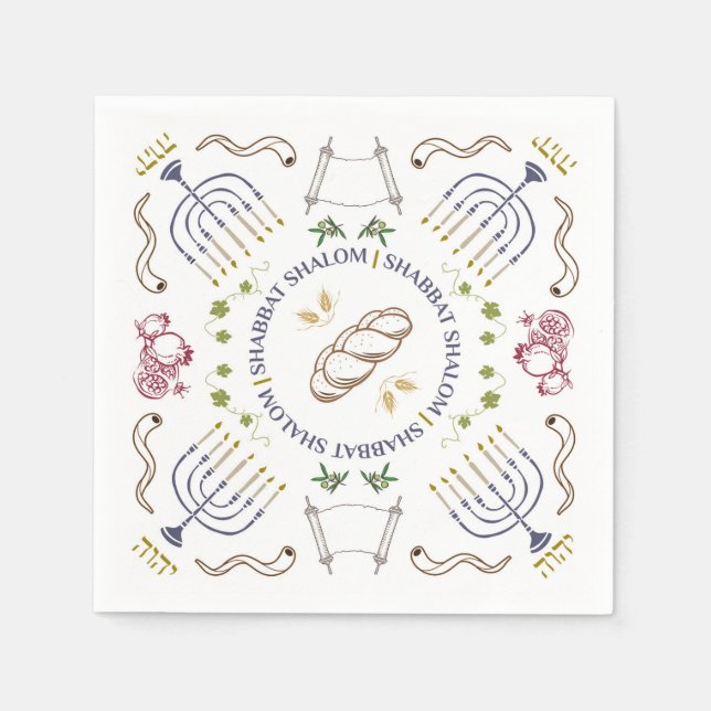 Servilleta De Papel Shabbat Shalom Cocktail Napkins Tradicional (Anverso)