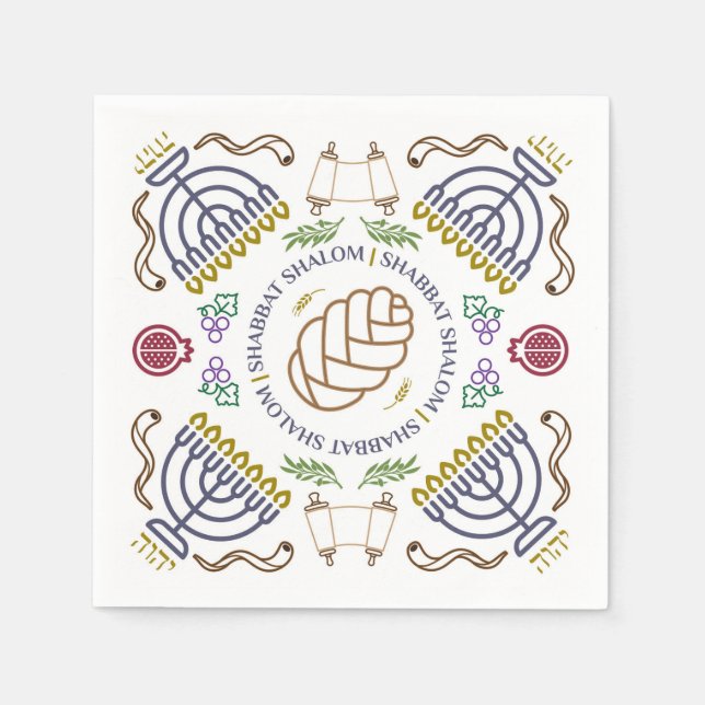 Servilleta De Papel Shabbat Shalom Moderno Cocktail Napkins (Anverso)