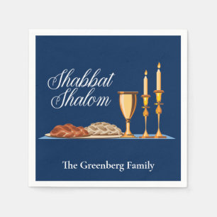 Servilleta De Papel Shabbat Shalom Personalizado Blue Sabbath Dinner