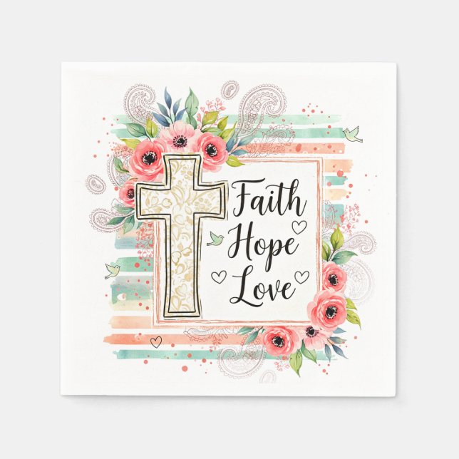 Servilleta De Papel Shabby Chic floral Faith Hope Love (Anverso)