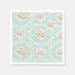 Servilleta De Papel Shabby Chic Mint & Pink Cocktail Napkins
