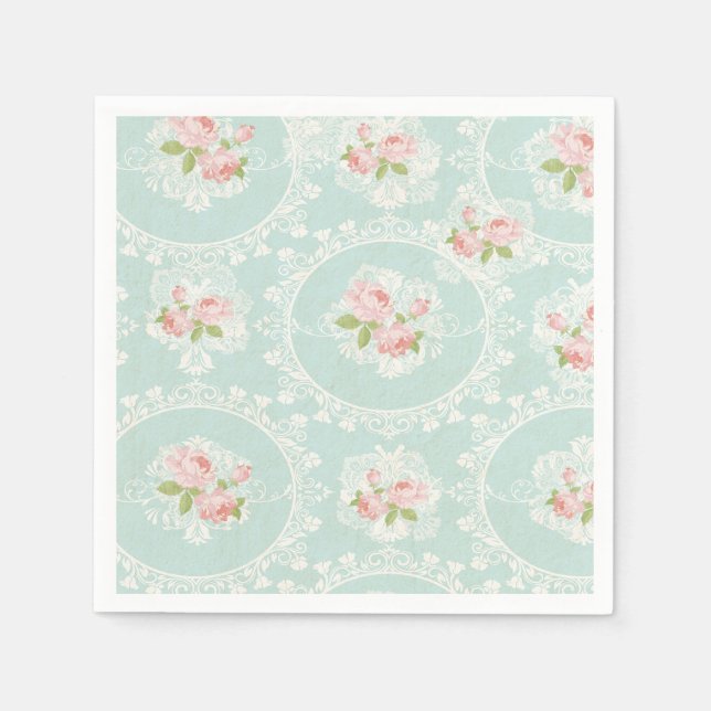 Servilleta De Papel Shabby Chic Mint & Pink Cocktail Napkins (Anverso)