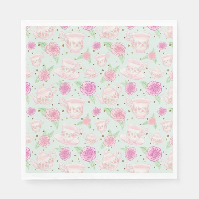 Servilleta De Papel Shabby Chic Mint Y Gold Tea Fiesta (Anverso)