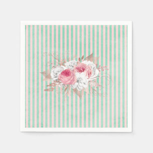 Servilleta De Papel Shabby Chic Pink Bouquet Stripes