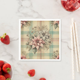 Servilleta De Papel Shabby Chic Plaid Poinsettias Napkins Decoupage