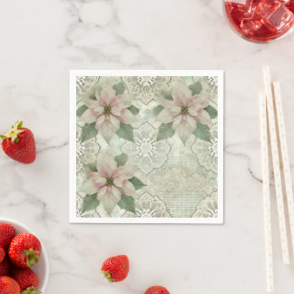 Servilleta De Papel Shabby Chic Poinsettia y servilletas de desconexió