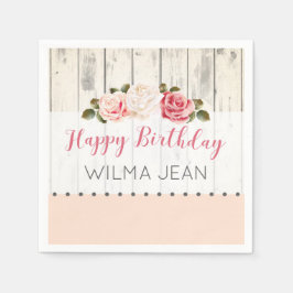 Servilleta De Papel Shabby Chic Rosas Personalizado Rustic Wood Cumple