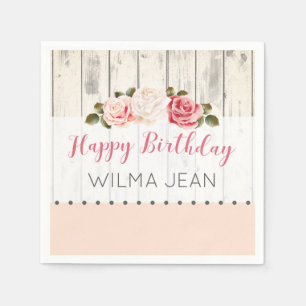 Servilleta De Papel Shabby Chic Rosas Personalizado Rustic Wood Cumple