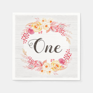 Servilleta De Papel Shabby Chic Rustic Floral Un primer cumpleaños
