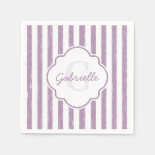 Servilleta De Papel Shabby Purple Pintado Stripes Monograma y nombre