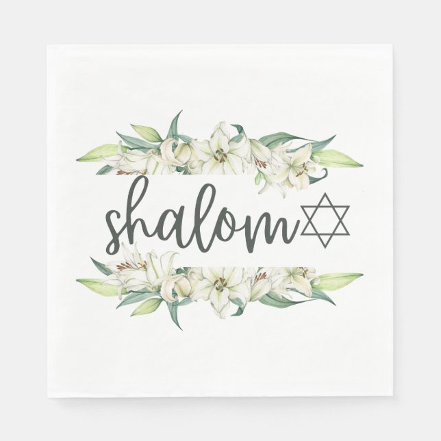 Servilleta De Papel Shalom (con Lilies y Estrella de David) (Anverso)