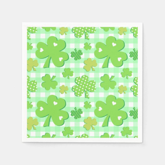 Servilleta De Papel Shamrock and Gingham Pattern de San Patricio (Anverso)