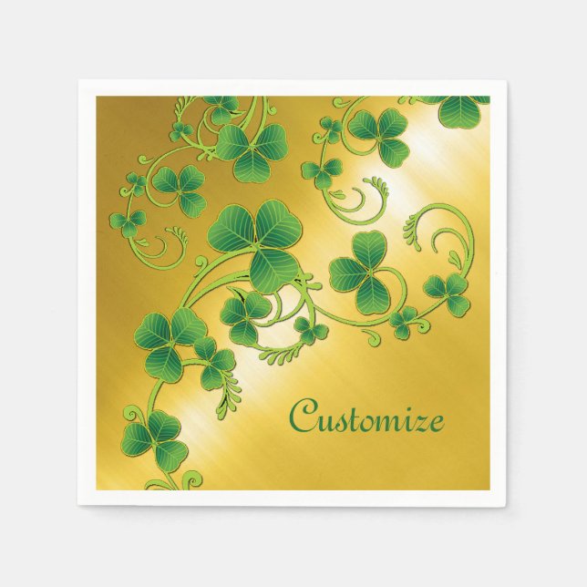 Servilleta De Papel Shamrock Vines Green and Gold Napkins (Anverso)