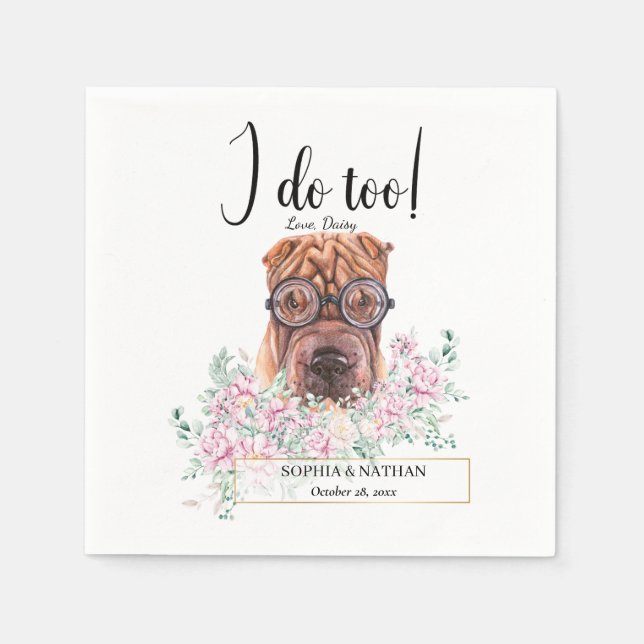 Servilleta De Papel Shar Pei con gafas Boda de cócteles (Anverso)
