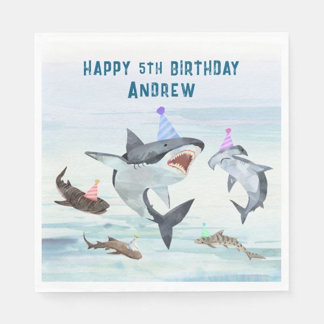 Servilleta De Papel Shark Birthday Pool Party Napkins (Anverso)