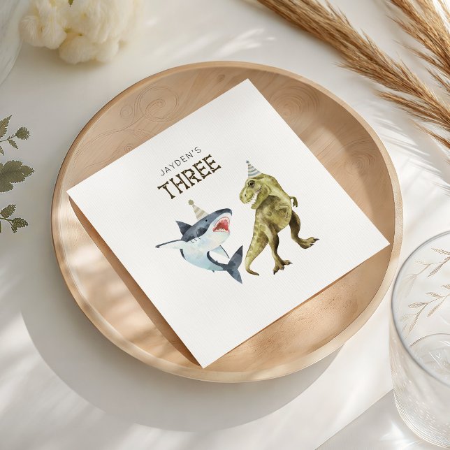Servilleta De Papel Shark & Dino 3rd Birthday, T-rex Shark Party  (Subido por el creador)