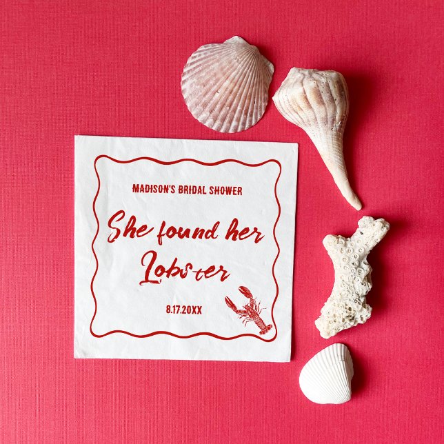Servilleta De Papel She Found Her Lobster Red and White Bridal Shower (Subido por el creador)