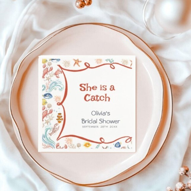 Servilleta De Papel She Is a Catch Coastal Nautical Bridal Shower (Subido por el creador)
