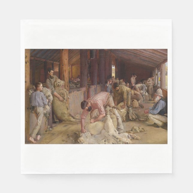 Servilleta De Papel Shearing the Rams (Arte Australiano) (Tom Roberts) (Anverso)