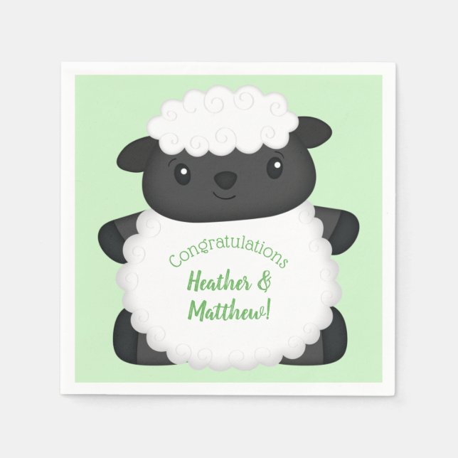 Servilleta De Papel Sheep Baby Shower Green (Anverso)