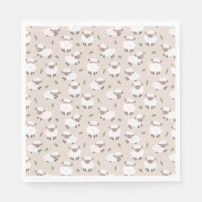 Servilleta De Papel Sheep & Lamb Cute Hand Drawn Farm Animals (Anverso)