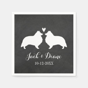 Servilleta De Papel Shelties Boda Pareja con texto Personalizado