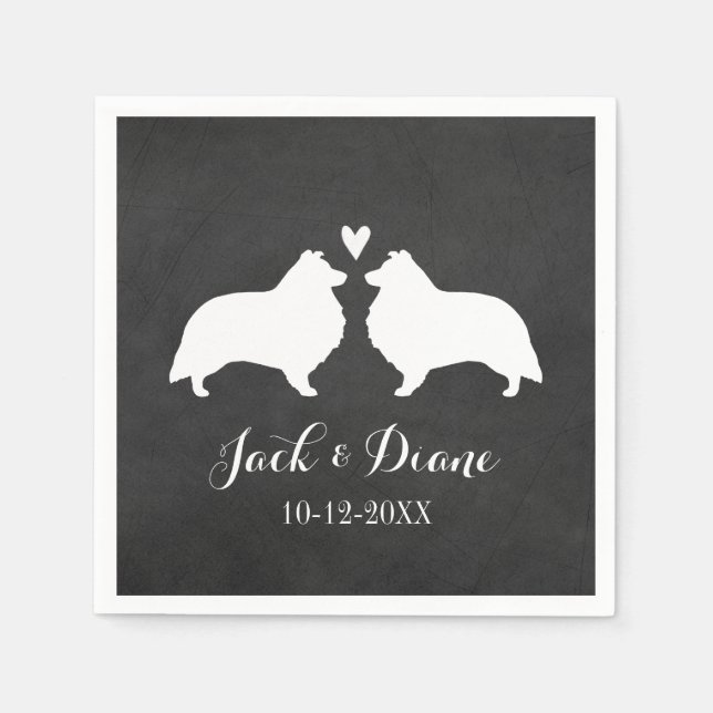 Servilleta De Papel Shelties Boda Pareja con texto Personalizado (Anverso)
