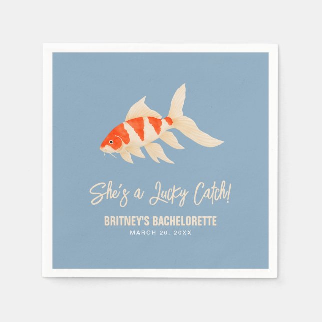 Servilleta De Papel She's A Lucky Catch Koi Fish Blue Bachelorette (Anverso)