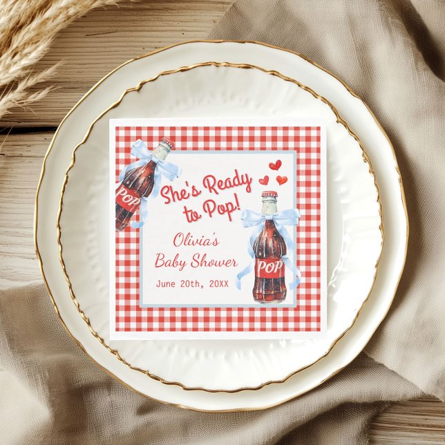 Servilleta De Papel She's Ready to Pop Baby Shower | Red Gingham (She's ready to pop baby shower Paper napkins)