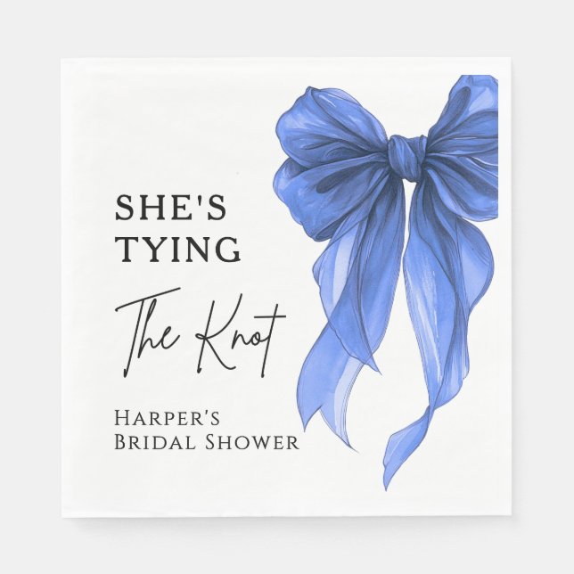Servilleta De Papel She's Tying The Knot Blue Bow Bridal Shower (Anverso)
