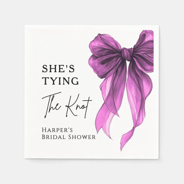 Servilleta De Papel She's Tying The Knot Purple Bow Bridal Shower (Anverso)