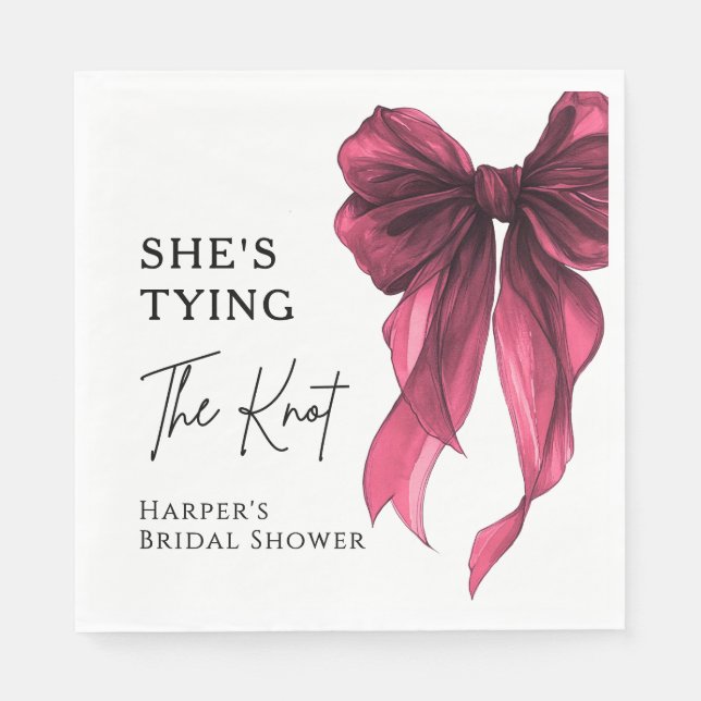 Servilleta De Papel She's Tying The Knot Red Bow Bridal Shower (Anverso)