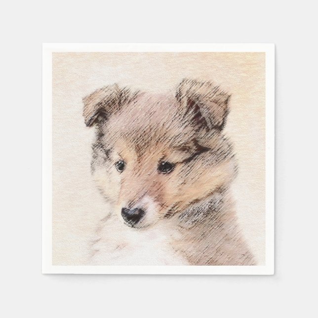 Servilleta De Papel Shetland Sheepdog Puppy Pintura Original Perro Art (Anverso)