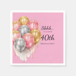 Servilleta De Papel Shhh Surprise Pink Silver and Gold Birthday Party